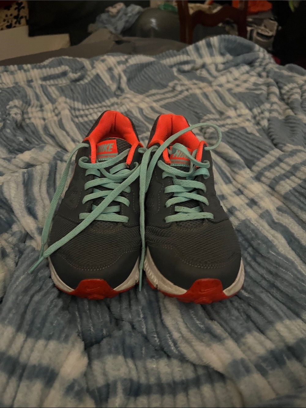 Nike Dark Gray Women's Sneakers with Teal Laces and Orange Accents